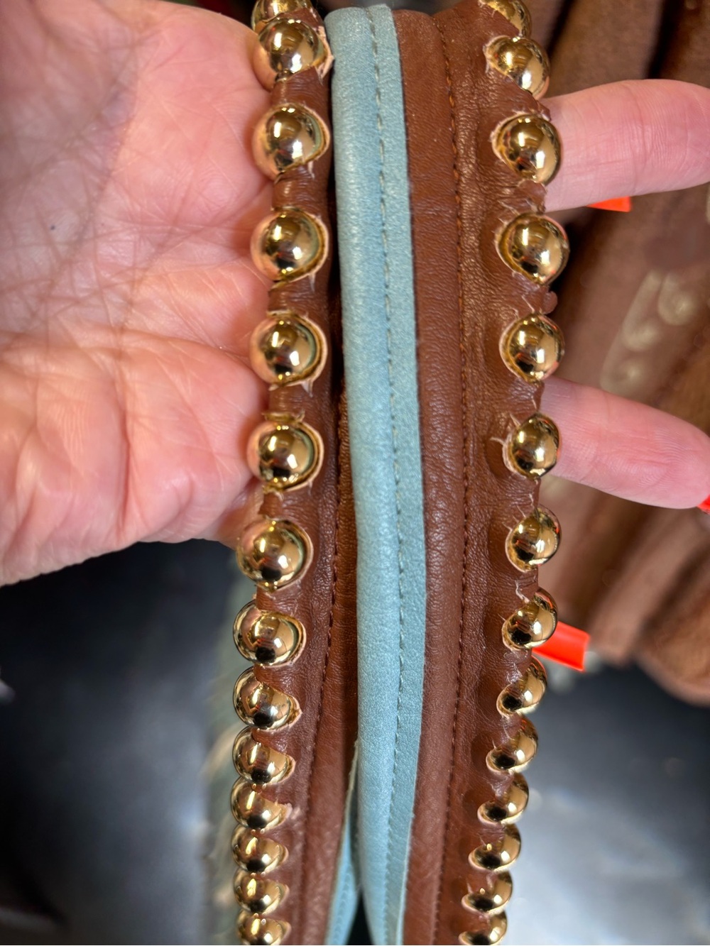 Big Buddha Pale Blue Suede Fringe Shoulder Bag with Studded Strap - Picture 6 of 6